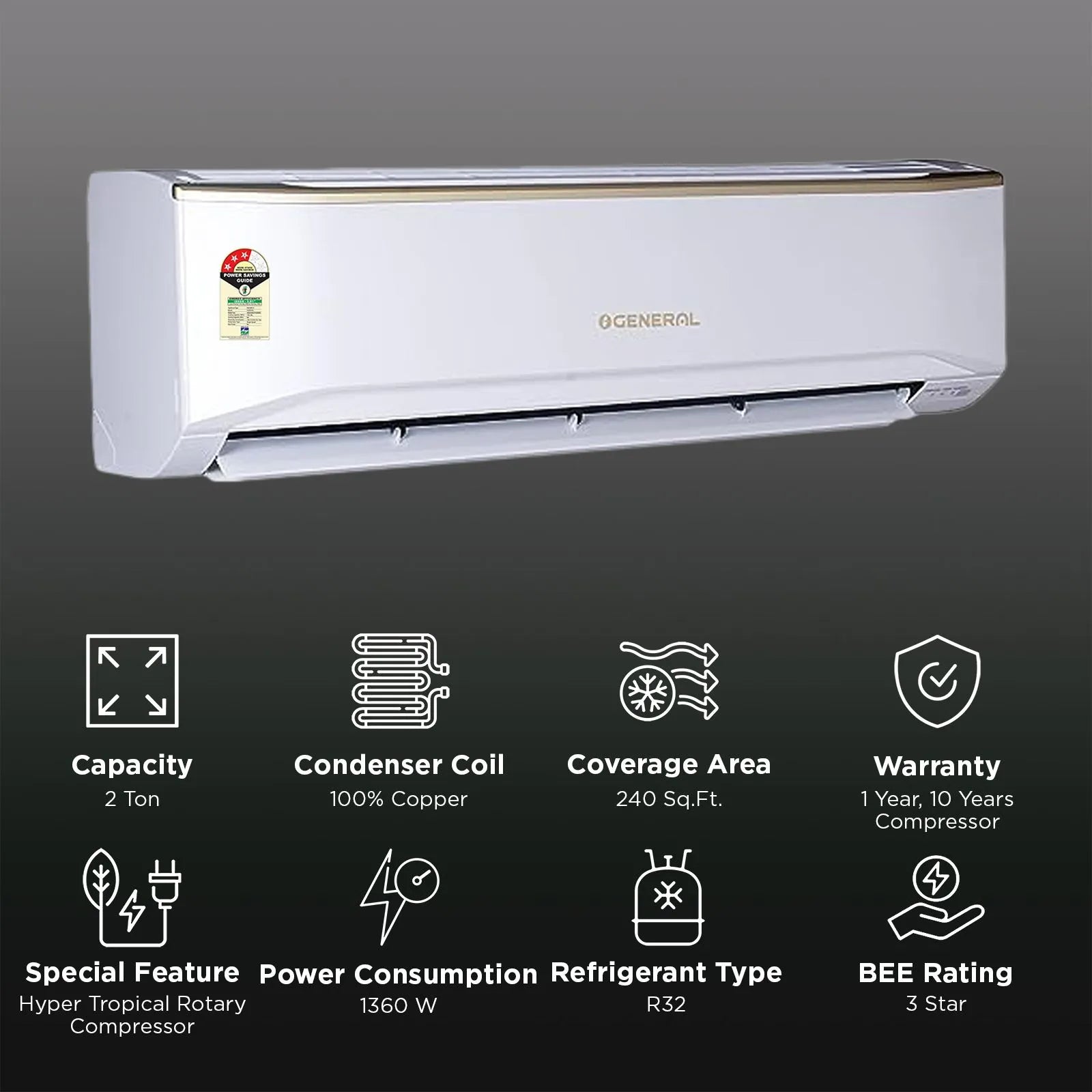 ASGA24BUTA-B O GENERAL Buta 2 Ton 2 Star Split AC Copper Condense