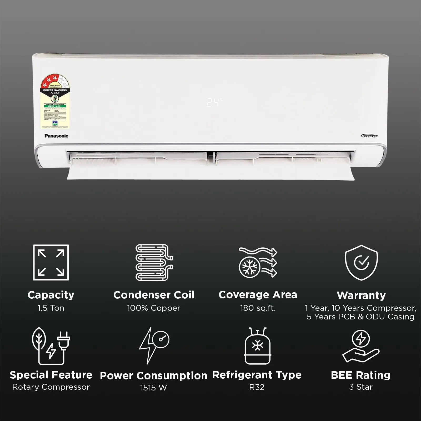 Panasonic EU 8 in 1 Convertible 1.5 Ton 3 Star Inverter Split AC with PM 0.1 Filter (2026 Model, Copper Condenser, CS/CU-EU18CKY3F)