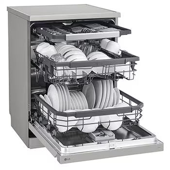 DFB435FV LG Dishwasher, TrueSteam™, 15 Place Setting, QuadWash™, ThinQ™ (Wi-Fi), Auto Open Door, Prime Silver
