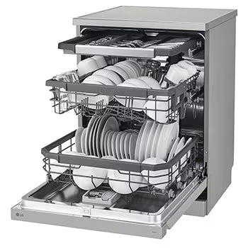 DFB435FV LG Dishwasher, TrueSteam™, 15 Place Setting, QuadWash™, ThinQ™ (Wi-Fi), Auto Open Door, Prime Silver