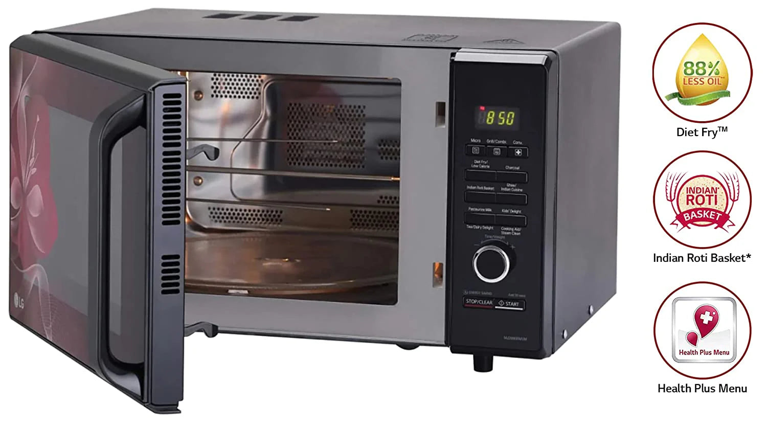 LG MJ2886BWUM 28L Charcoal Convection Microwave Oven (Floral, Diet Fry, With Starter Kit)