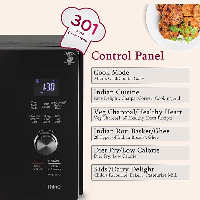 MJEN286VIW LG 28 L Scan to Cook Wi-Fi Enabled Charcoal Convection Microwave Oven ( Black, Stainless steel cavity, Heart Friendly Recipes, Ghee, Diet Fry & 360° Motorised Rotisserie for Bar-be-queing)
