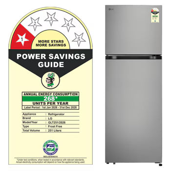 GLT2516WWPZ LG 251 L Double Door Refrigerator with Smart Inverter Compressor, Multi-Air Flow, Frost Free, Shiny Steel, 1 Sta