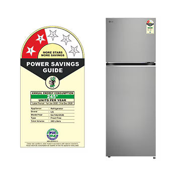 GLT3426SNPZ LG 343L Double Door Refrigerator, Convertible, Smart Diagnosis™, Shiny Steel, 2 Star