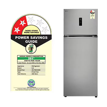 GLT4626TMPZ LG 466L 2-Star Double Door Refrigerator with Smart Inverter Compressor, Door Cooling™ in Shiny Steel Finish