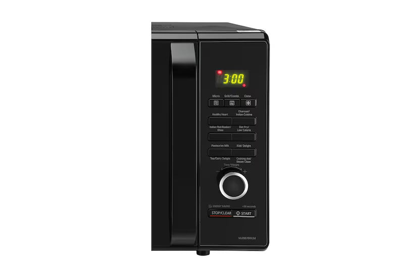 LG 28 L Charcoal Convection Microwave Oven with Charcoal Lighting Heater, Diet Fry, Motorised Rotisserie, Floral Black