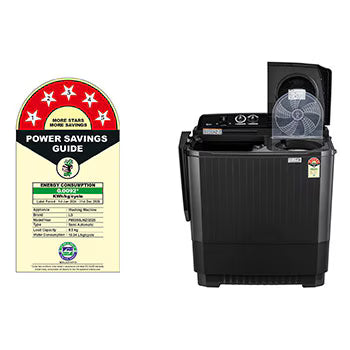 P8535SLMZ LG 8.5Kg Semi Automatic Top Load Washing Machine, Roller Jet Pulsator + Soak, Full Black,5 Star