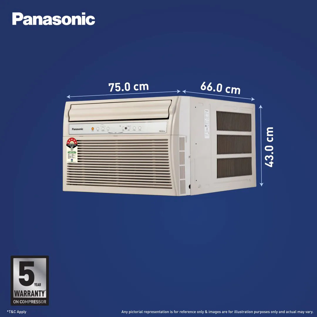 Panasonic 1.5 Ton 5 Star Inverter Premium Window AC (Top Throw Airflow, 50°C Oper., Copper Cond., 8in1 Convertible, 4-Way, PM0.1 Filter, ECO Mode, Powerful Mode, CW-XU185CGT, White)