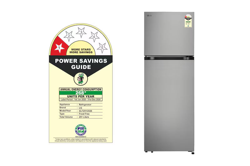 LG 251 L Double Door Refrigerator with Smart Inverter Compressor, Multi-Air Flow, Frost Free, Shiny Steel, 1 Star
