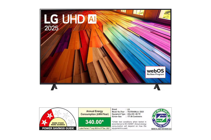 LG 177cm (70) 4K UHD AI TV (UT8040), α5 Gen7 AI Processor, HDR10 Pro, AI Sound Pro, AI Customization, Thin-Bezel