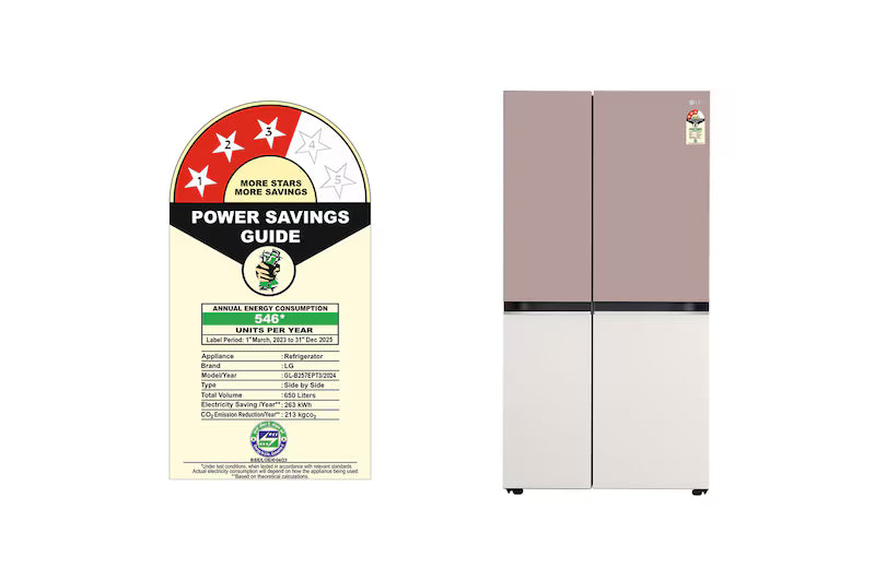 LG 650L Side-By-Side Refrigerator, Objet Collection, Wi-Fi Convertible, DoorCooling+™, Clay Pink Tango, 3 Star