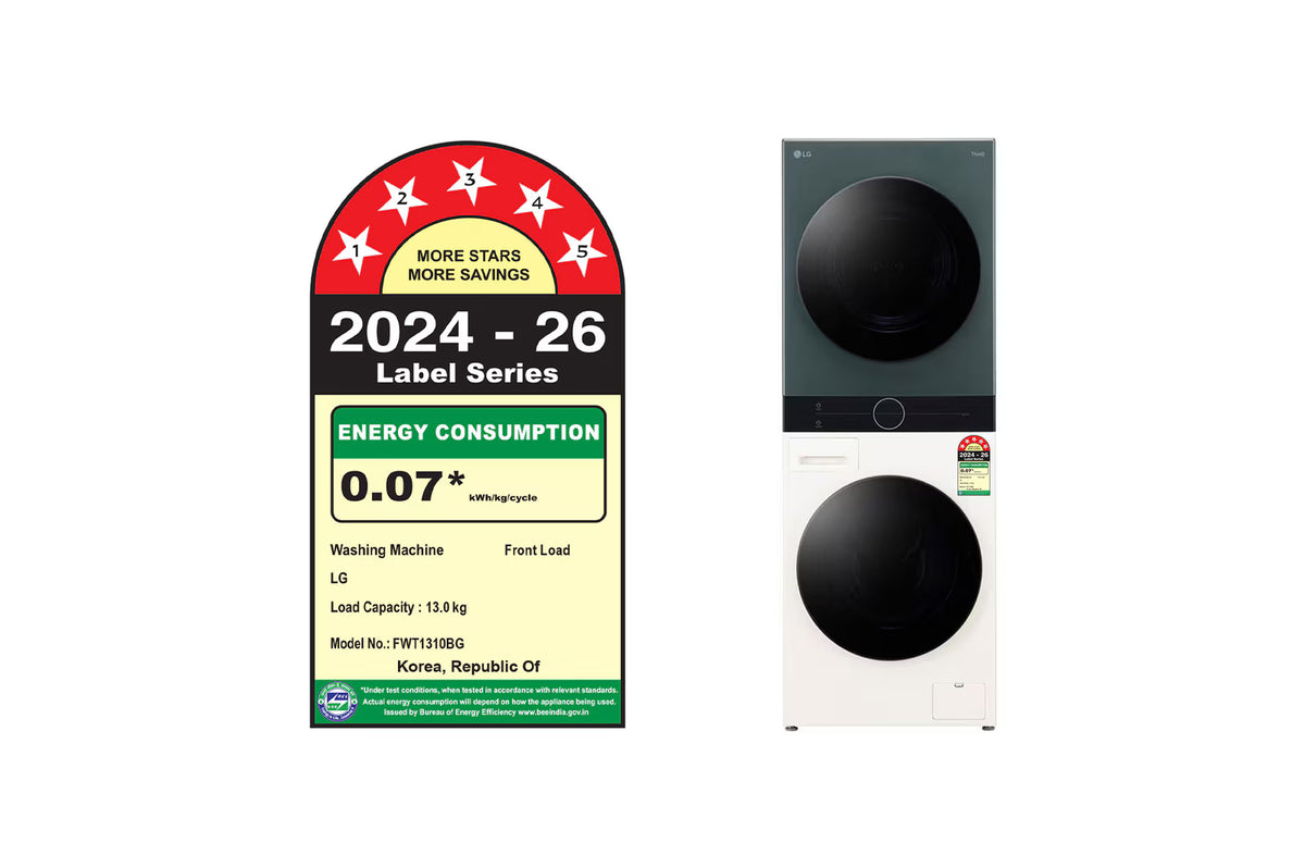 LG 13 kg (Wash) / 10 kg (Dry) WashTower™ with AI Direct Drive™, Dual Inverter Heat Pump™, 5 Star FWT1310BG