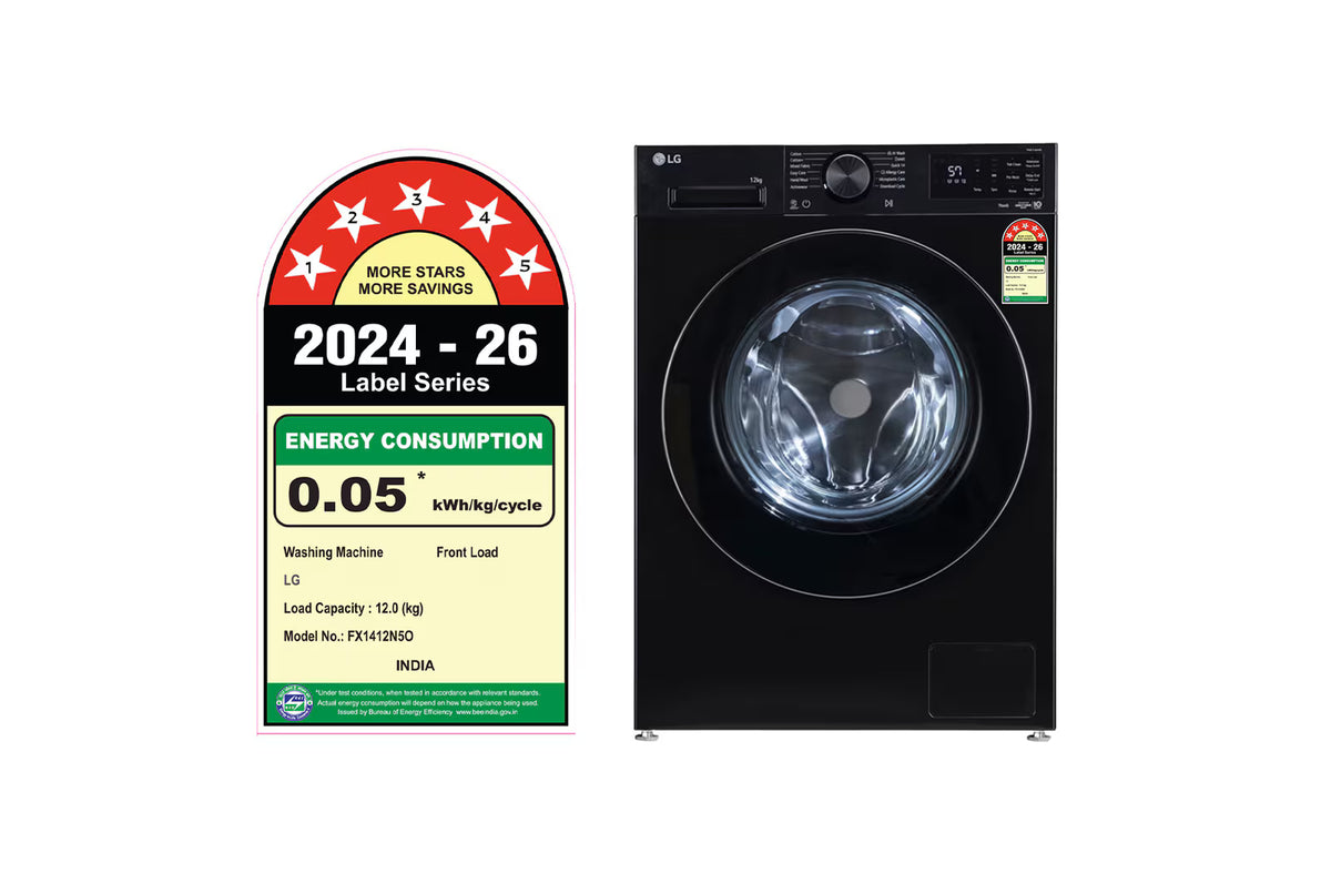 LG FX1412N5O 12 KG Front Load Washing Machine, AI Direct Drive™, 6 Motion, Turbowash 360, Steam, Onyx Black, 5 Star