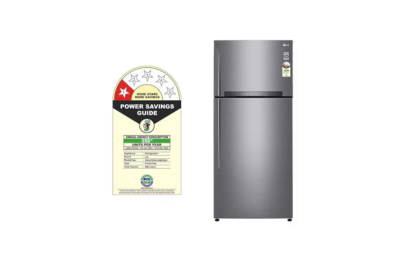 LG 506L Double Door Refrigerator, Smart Inverter Compressor, Wi-Fi, Hygiene Fresh+™, Shiny Steel Finish, 1 Star