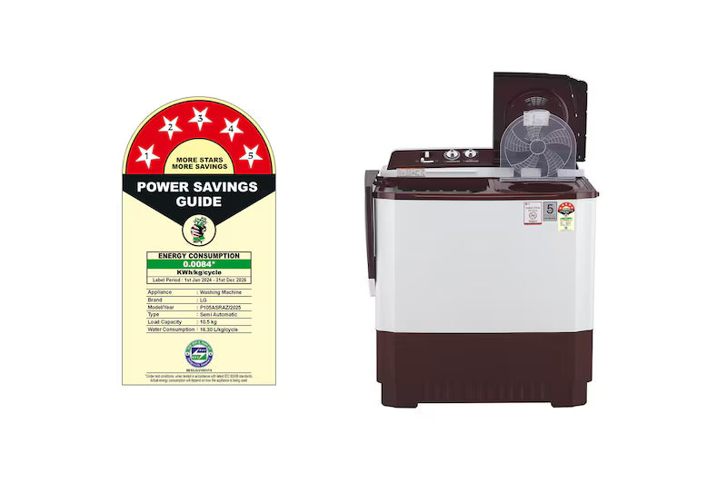LG 10.5Kg Semi Automatic Washing Machine, Roller Jet Pulsator + Soak, Burgundy, 5 Star