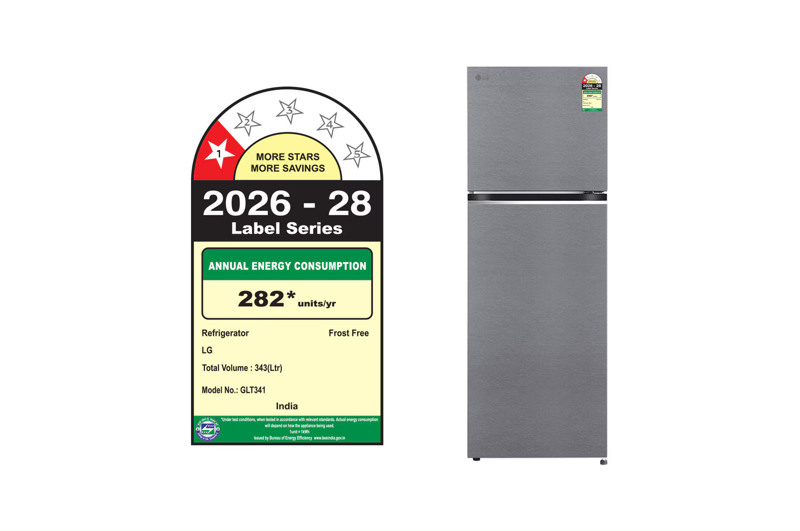 LG 343L Double Door Refrigerator, GLT3416NFDS Smart Diagnosis™, Dazzle Steel, 1 Star