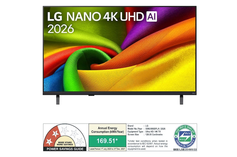 126 cm (50) LG NANO 4K AI UHD TV 50NU880BPLA with α7 AI Processor 4K Gen9, with HDR10 Pro 2026