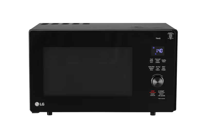 LG 28 L Convertible Microwave Oven with Air Fry, Charcoal Lighting Heater™, 331 Auto Cook Menu Powered by Thinq, Black