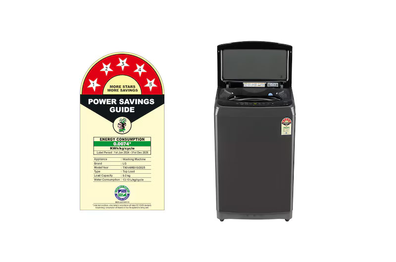 LG 9Kg Top Load Washing Machine, Smart Inverter Motor, In-built Heater, Middle Black, 5 Star