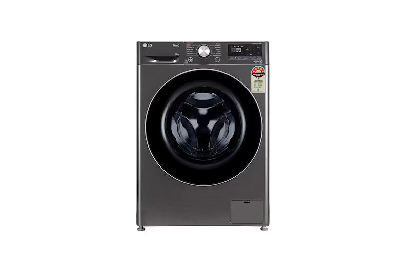 LG 12Kg Front Load Washing Machine, AI Direct Drive™, Platinum Black, 5 Star