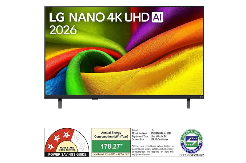 139 cm (55) LG NANO 4K UHD TV 55NU880BPLA with α7 AI Processor 4K Gen9, with HDR10 Pro 2026