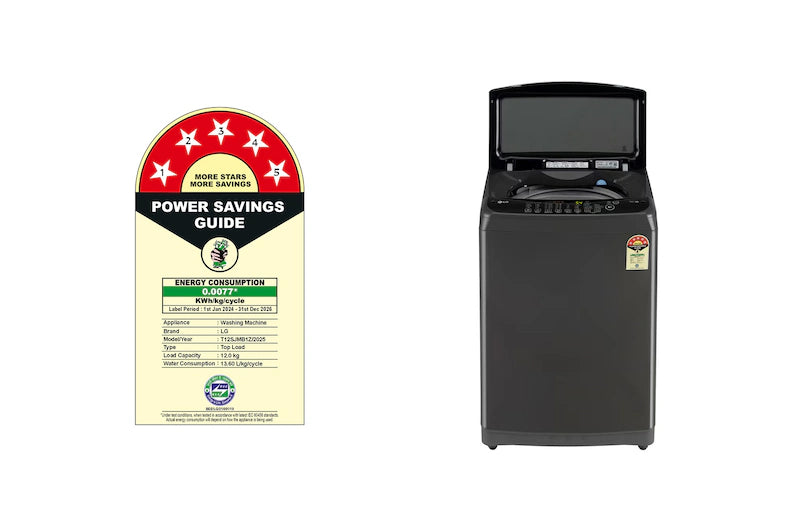 LG 12Kg Top Load Washing Machine, Smart Inverter Motor, Middle Black, 5 Star