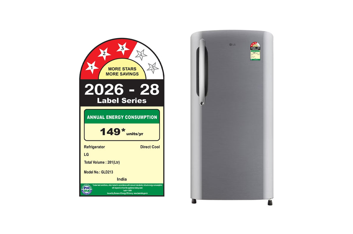 LG 201 L Single Door Refrigerator, Smart Inverter Compressor, Anti Bacterial Gasket, Shiny Steel, 3 Star GLD2136YHPZ
