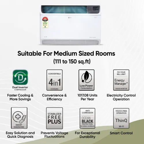 LG 1.5 Ton 3 Star DUAL Inverter Window Smart AC | 100% Copper Condenser | Convertible 4-in-1 Cooling | ThinQ and Voice Control | Super Silent Operation (AW-Q18WWXA, 2026 Model - New BEE Star Rated) White