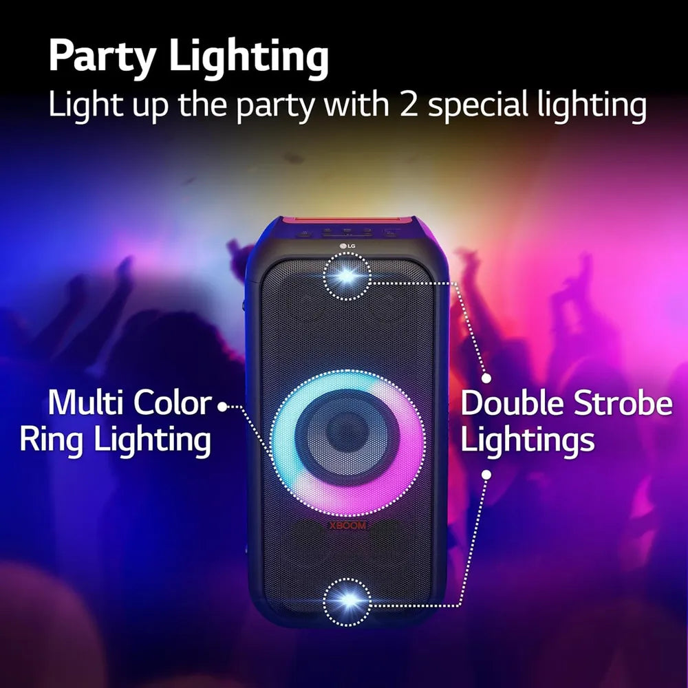LG XBOOM XL5S 200W Bluetooth Party Speaker (Multi Color Ring Lighting & Double Strobe Lighting, 2.1 Channel, Black)