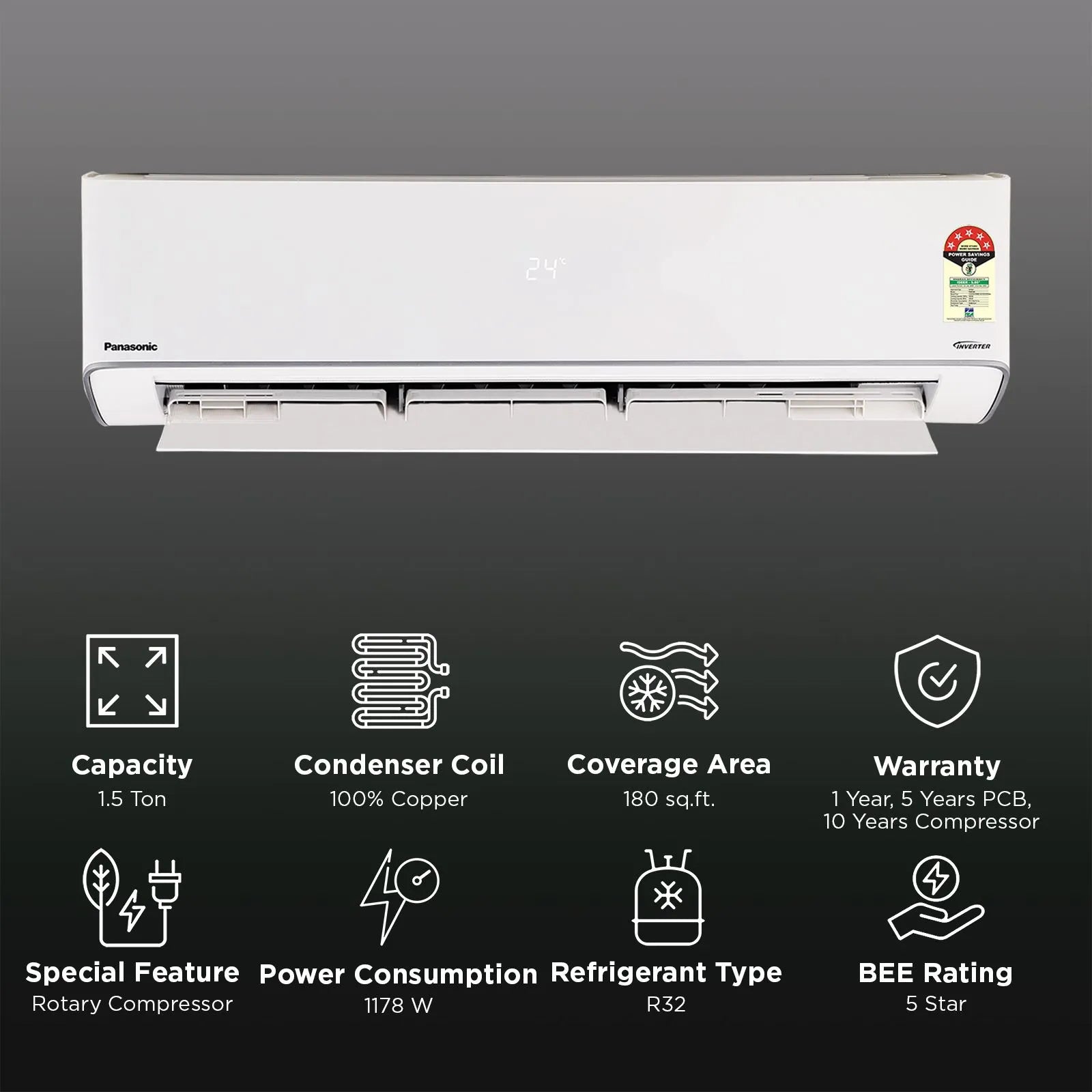 Panasonic EU 8 in 1 Convertible 1.5 Ton 5 Star Inverter Split Smart AC with Voice Assistant (2026 Model, Copper Condenser, CS/CU-EU18CKY5XFM)