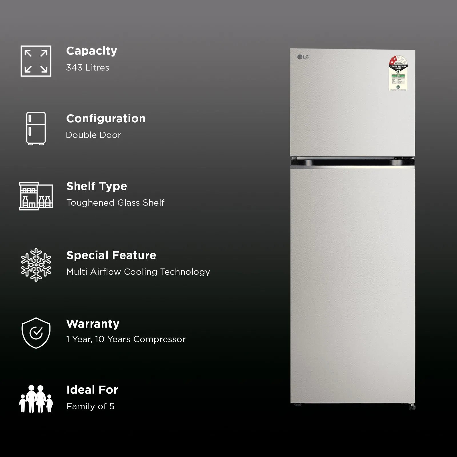 GLT3426SNUS LG 343 Litres 2 Star Frost Free Double Door Convertible Refrigerator with Smart Diagnosis