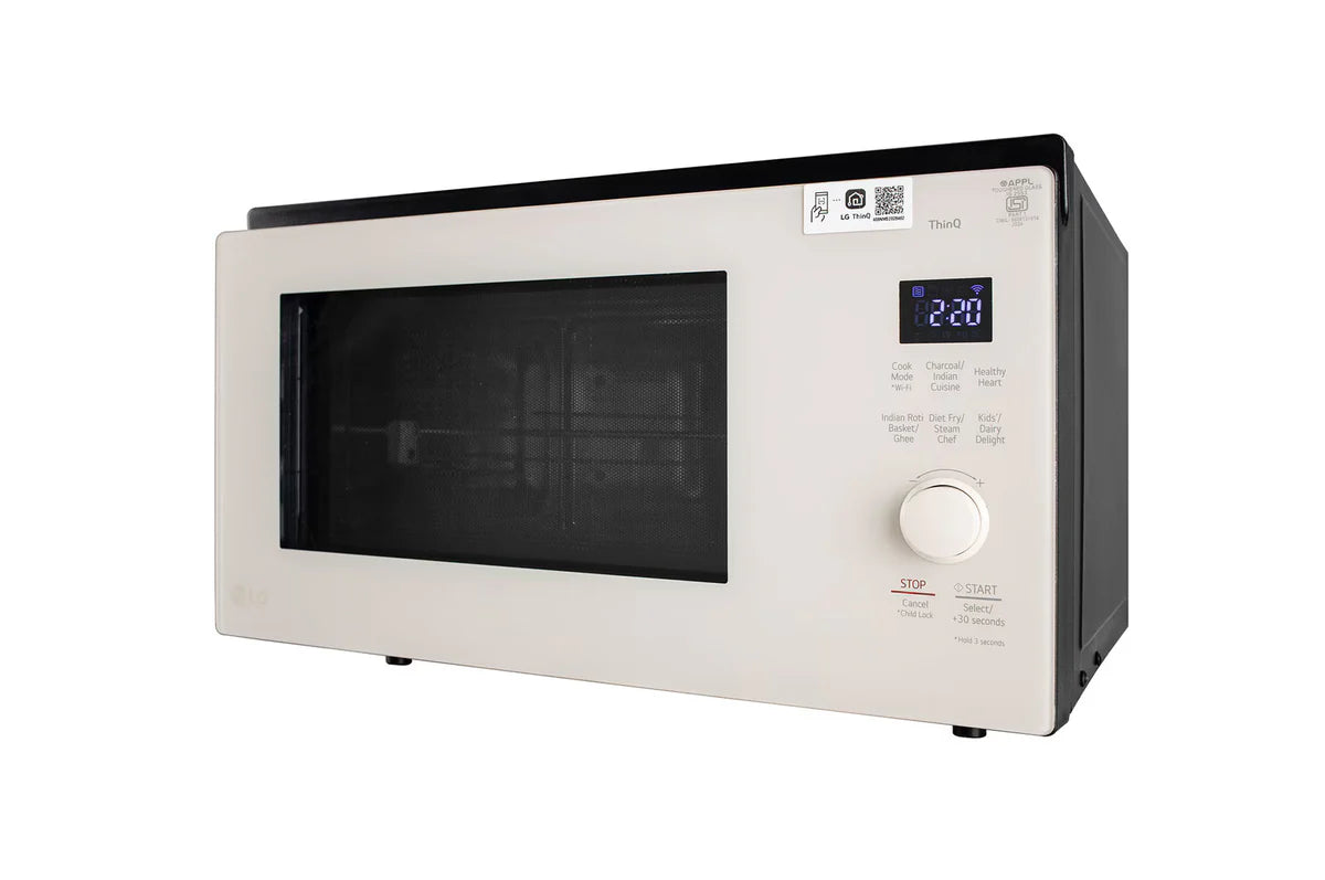 LG MJEN326SBW 32 L Scan-To-Cook Charcoal Convection Microwave Oven with Charcoal Lighting Heater, Wi-Fi , Diet Fry, Motorised Rotisserie, Beige