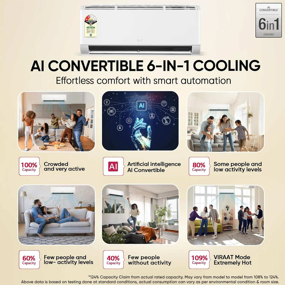 LG 2 Star (0.8) Split AC, Auto Clean, Gold Fin+, Diet Mode+, Viraat Mode, 2.9kW, 2026 Model