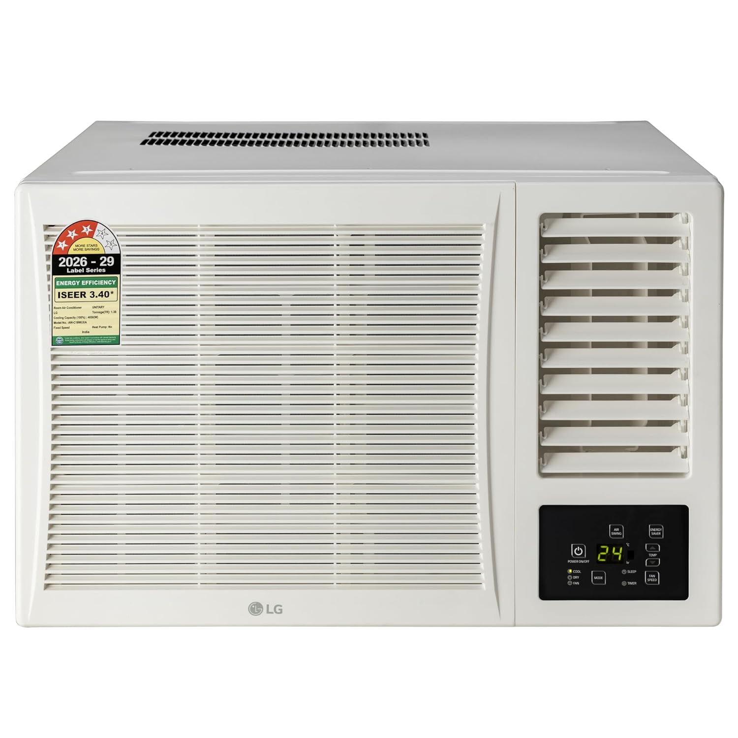 LG 1.5 Ton 3 Star, New star rated, Fix Speed Window AC (Copper Coil, Turbo Mode, Memory Restart,HD Filter, Quick and Uniform Cooling, AW-C18WUXA, White)