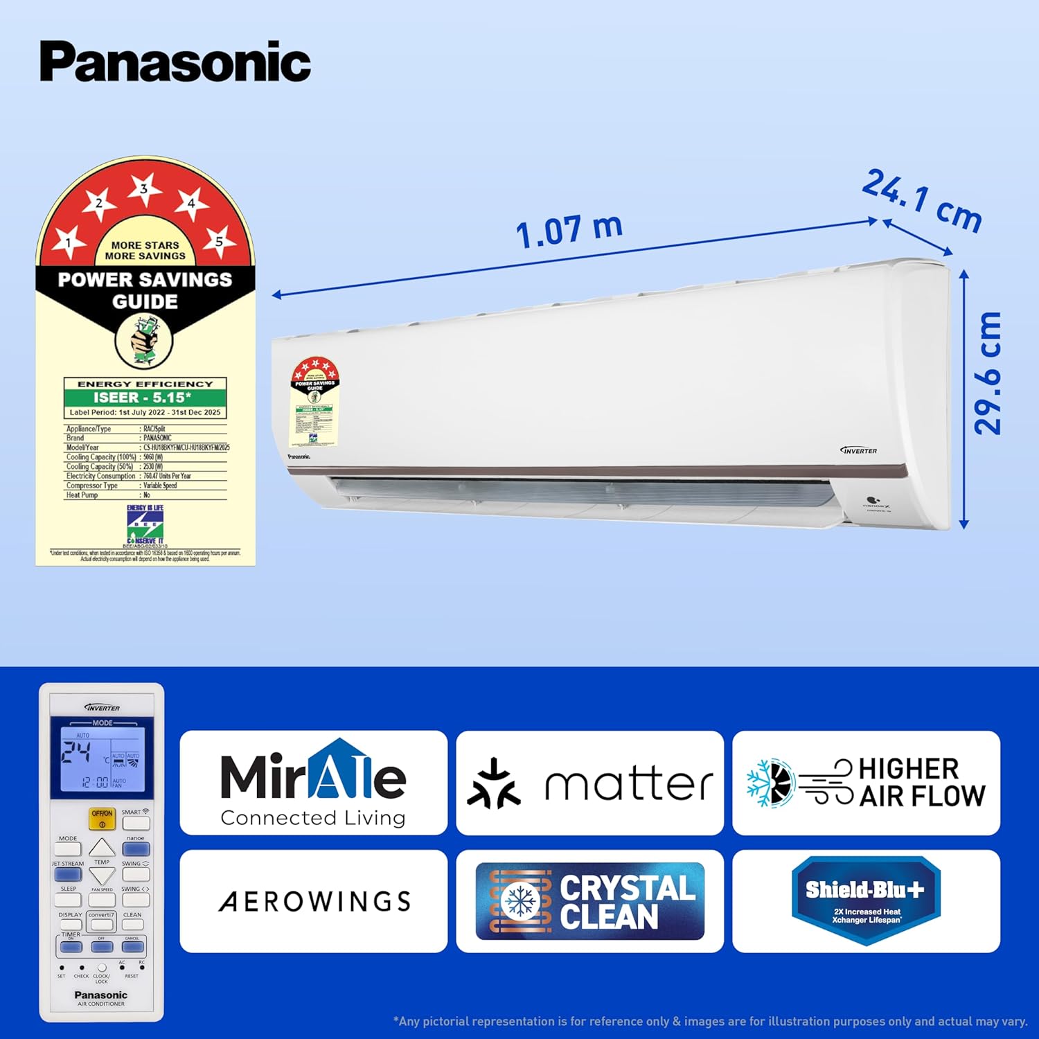 Panasonic 1.5 Ton 5 Star Wi-Fi Inverter Smart Split AC CS/CU-HU18BKYFM (Copper Condenser, 7 in 1 Convertible with True AI Mode, 4 Way Swing, nanoe X Air Purification Technology, CS/CU-HU18BKYFM, White)