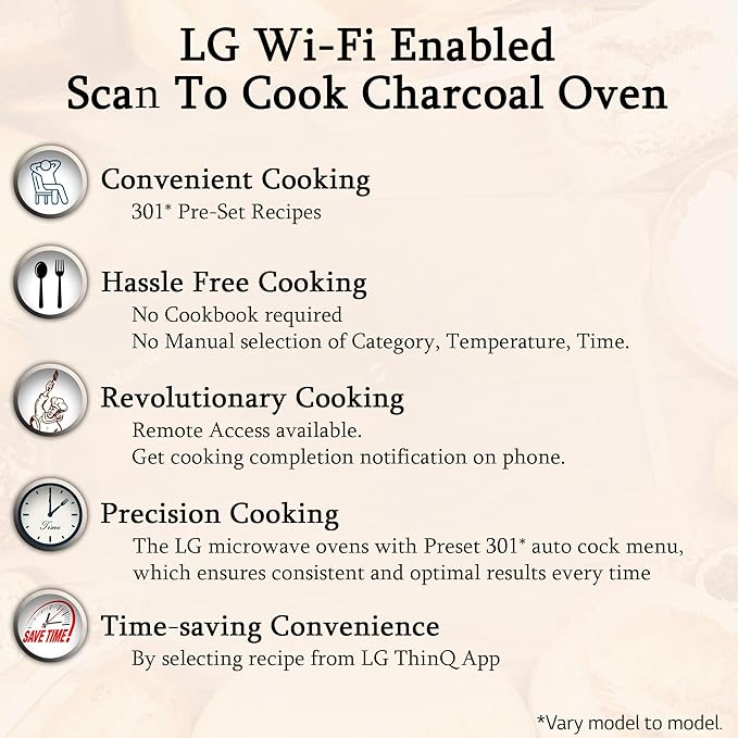 MJEN286VIW LG 28 L Scan to Cook Wi-Fi Enabled Charcoal Convection Microwave Oven ( Black, Stainless steel cavity, Heart Friendly Recipes, Ghee, Diet Fry & 360° Motorised Rotisserie for Bar-be-queing)
