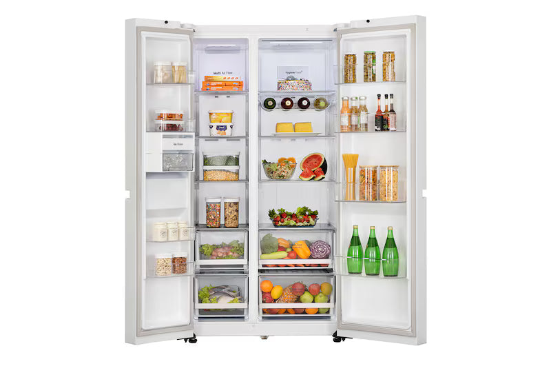 LG 650L Side by Side Refrigerator, Wi-Fi Convertible, DoorCooling+™, Premium Glass Door, Linen White Finish, 3 Star
