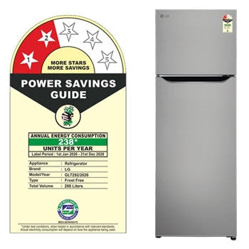 GLT2926PDPZ LG 288 L Double Door Refrigerator, Smart Inverter Compressor, Convertible, Shiny Steel, 2 Star