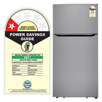 GLT6816ODPZ LG 674L Double Door Refrigerator with Smart Inverter Compressor and Multi-Air Flow, Shiny Steel Finish, 1 Star