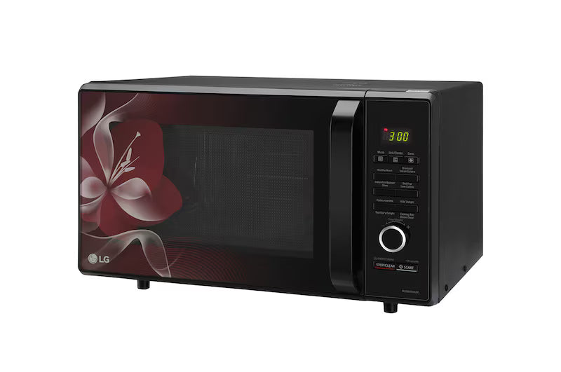 LG 28 L Charcoal Convection Microwave Oven with Charcoal Lighting Heater, Diet Fry, Motorised Rotisserie, Floral Black