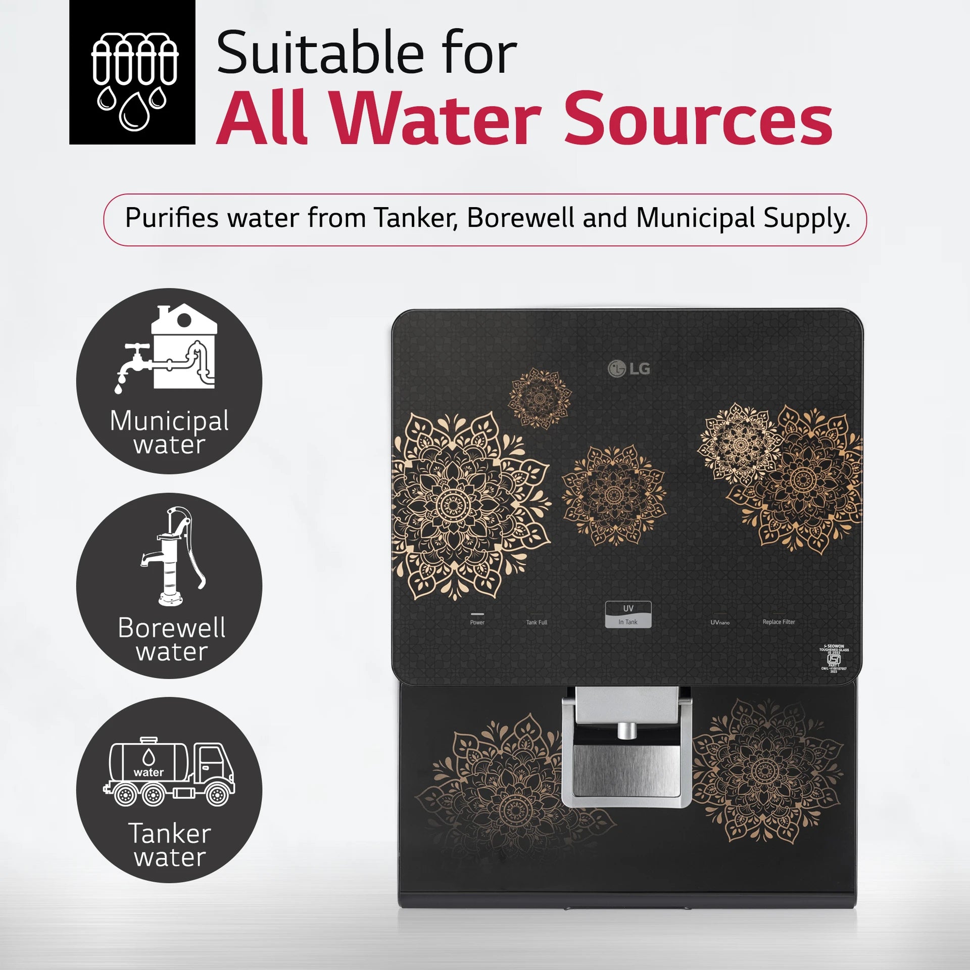 LG 8L RO+UV+Mineral Booster Water Purifier with Steel Tank, Black