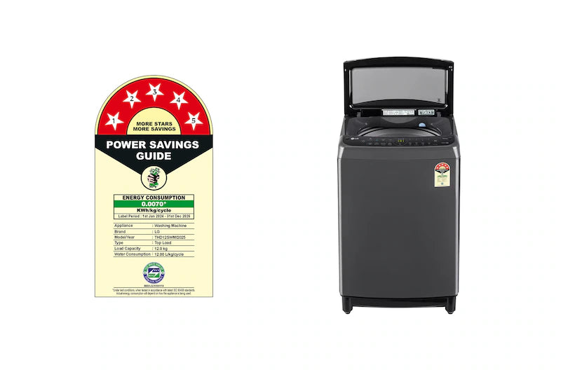 LG 12Kg Top Load Washing Machine, AI Direct Drive™, In-built Heater, Middle Black, 5 Star