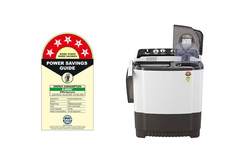 LG 8.5Kg Semi Automatic Top Load Washing Machine, Roller Jet Pulsator + Soak, Dark Grey,5 Star