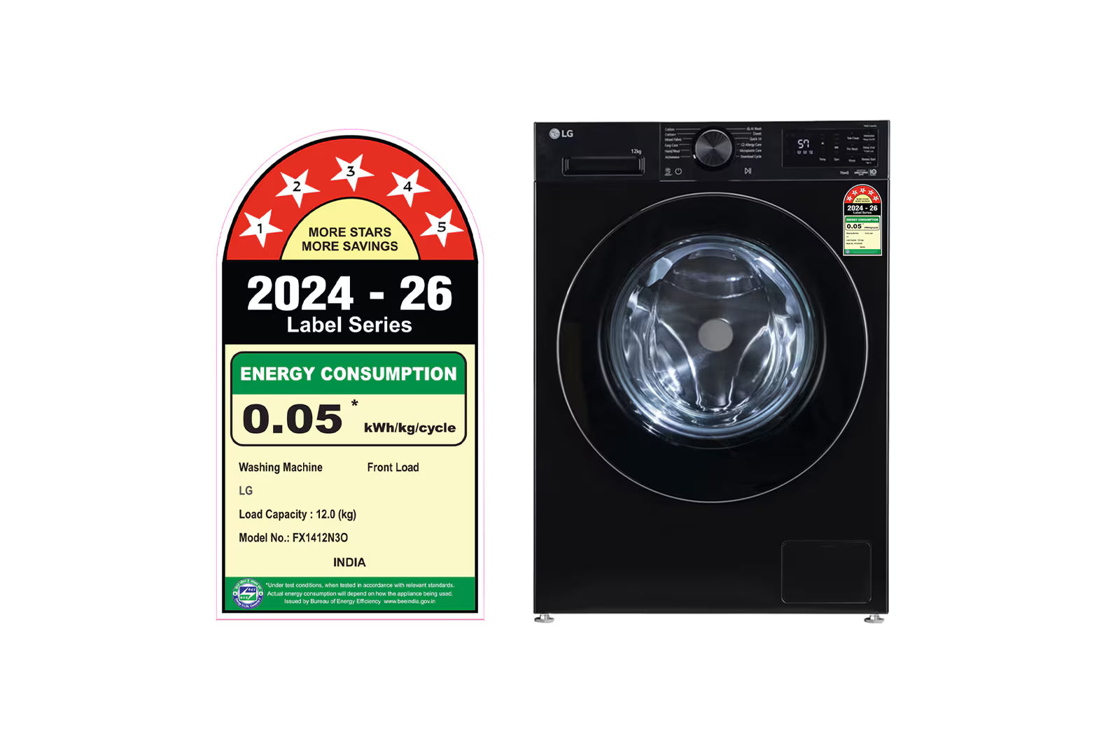 12 KG Front Load Washing Machine, AI Direct Drive™, 6 Motion DD, Steam, Onyx Black, 5 Star