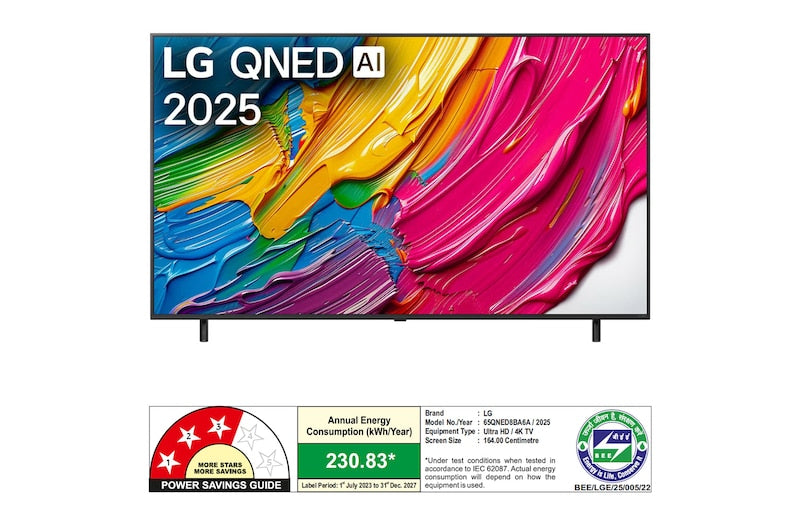 LG 164cm (65) QNED 8BA Smart TV with α7 AI Processor 4K Gen8, Filmmaker Mode with Dolby Atmos 2025