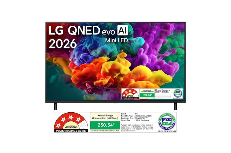 LG 75QNED85BLA 189 cm (75) LG QNED evo AI 4K MiniLED TV 75QNED85BLA with α8 AI Processor Gen3, with HDR10 Pro 2026