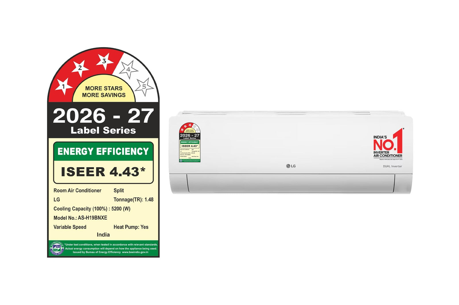 LG 3 Star  (1.5 TON) Split AC, Hot and Cold, AI Dual inverter Compressor, Super Convertible 5-in-1 Cooling, 5.2 kW, 2026 Model
