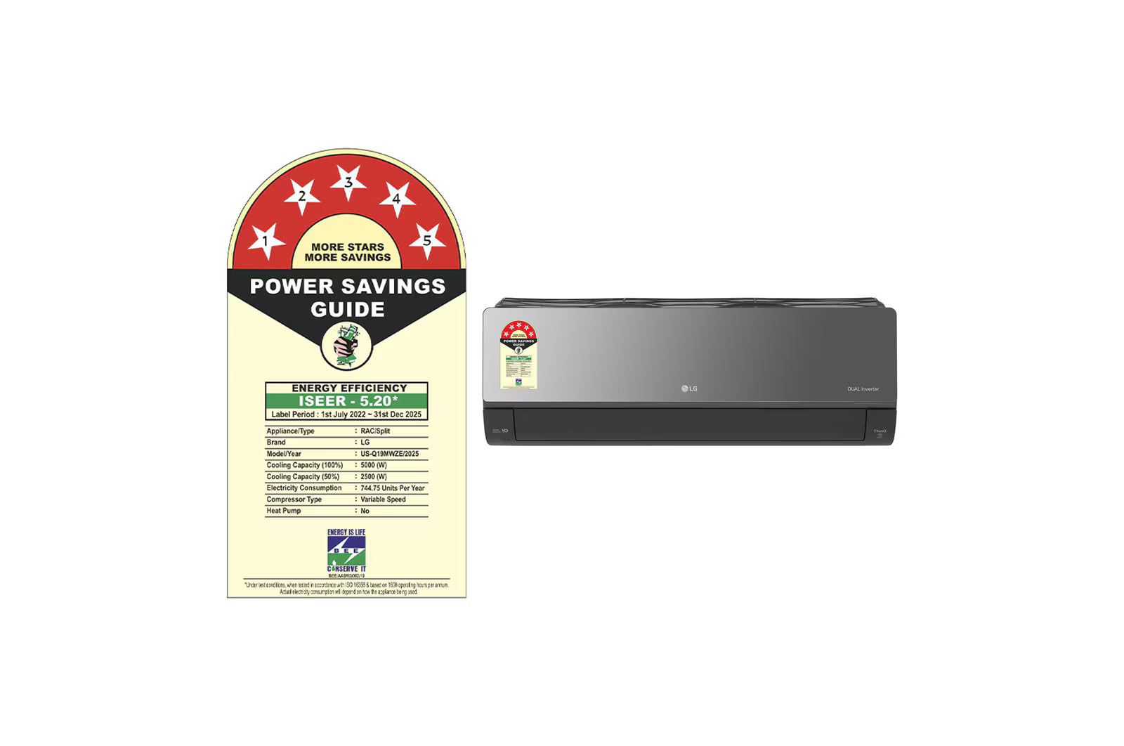 LG 5 Star (1.5) Split AC, Art Cool, Energy Manager+, HimClean, AI+ Dual Inverter, ThinQ™ (Wi-Fi), 5.0 kW, US-Q19MWZE