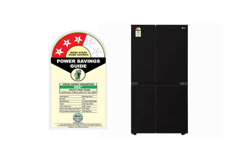 LG 650L Side-by-Side Refrigerator, Convertible, Multi-Air Flow Western Black, 3 Star
