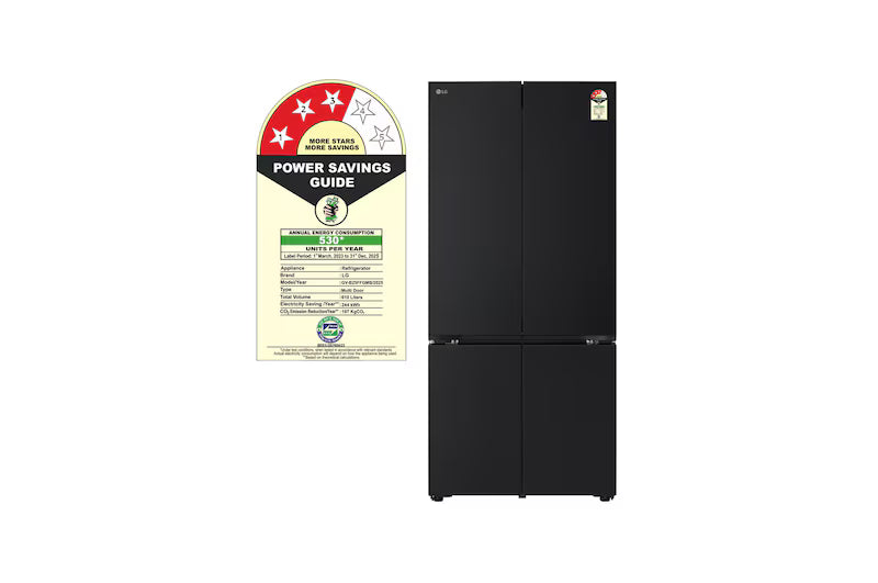 LG 610L French Door Refrigerator, Fresh Converter+, Wi-Fi Convertible, DoorCooling+ Black Glass Finish, 3 Star
